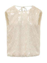 SEMICOUTURE - Top Cara con Frange e Paillettes - Bianco - LIDIASHOPPING® - Official Website