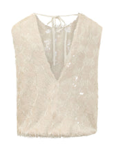 SEMICOUTURE - Top Cara con Frange e Paillettes - Bianco - LIDIASHOPPING® - Official Website