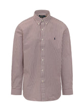 POLO RALPH LAUREN - Camicia a Righe Sottili con Ricamo Logo - Rosso - LIDIASHOPPING® - Official Website
