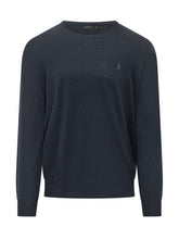 POLO RALPH LAUREN - Maglia Girocollo con Ricamo Logo sul Petto - Blu - LIDIASHOPPING® - Official Website