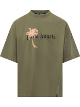 PALM ANGELS - T-shirt Palm Drift con Stampa Palma - Verde - LIDIASHOPPING® - Official Website