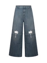 PALM ANGELS - Jeans a Gamba Ampia con Stampa Palme - Blu - LIDIASHOPPING® - Official Website