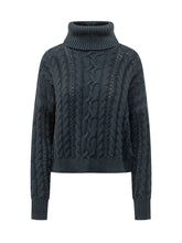 LAUREN RALPH LAUREN - Long sleeve turtleneck sweater featuring vertical cable knit patterns and openwork detailing. Designed with a ribbed high neck, straight silhouette and ribbed cuffs and hem. - Blue - LIDIASHOPPING® - Official Website