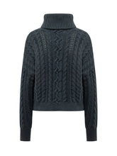 LAUREN RALPH LAUREN - Long sleeve turtleneck sweater featuring vertical cable knit patterns and openwork detailing. Designed with a ribbed high neck, straight silhouette and ribbed cuffs and hem. - Blue - LIDIASHOPPING® - Official Website