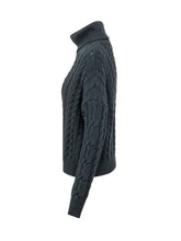 LAUREN RALPH LAUREN - Long sleeve turtleneck sweater featuring vertical cable knit patterns and openwork detailing. Designed with a ribbed high neck, straight silhouette and ribbed cuffs and hem. - Blue - LIDIASHOPPING® - Official Website