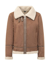 LAUREN RALPH LAUREN - Short jacket featuring a suede effect surface, wide plush collar, front zip fastening, buckle straps at the neckline, side pockets and contrasting trims. - Brown - LIDIASHOPPING® - Official Website