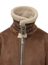LAUREN RALPH LAUREN - Short jacket featuring a suede effect surface, wide plush collar, front zip fastening, buckle straps at the neckline, side pockets and contrasting trims. - Brown - LIDIASHOPPING® - Official Website