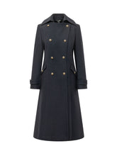 LAUREN RALPH LAUREN - Long coat with a flared silhouette, double breasted button fastening, classic collar, side flap pockets and cuff tabs. - Blue - LIDIASHOPPING® - Official Website