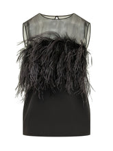 ALBERTA FERRETTI - Enver Top with Feathered Appliques - Black - LIDIASHOPPING® - Official Website