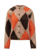 MSGM - Long sleeve cardigan featuring an argyle pattern, ribbed crew neckline, front button fastening and a soft textured surface. - Brown - LIDIASHOPPING® - Official Website