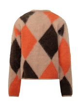 MSGM - Long sleeve cardigan featuring an argyle pattern, ribbed crew neckline, front button fastening and a soft textured surface. - Brown - LIDIASHOPPING® - Official Website