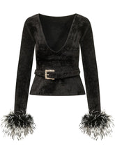 SELF-PORTRAIT - Top con Cintura e Piume ai Polsi - Nero - LIDIASHOPPING® - Official Website