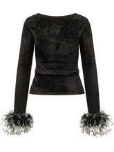 SELF-PORTRAIT - Top con Cintura e Piume ai Polsi - Nero - LIDIASHOPPING® - Official Website