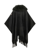 MONCLER GRENOBLE - Mantella con Collo Voluminoso e Frange - Nero - LIDIASHOPPING® - Official Website