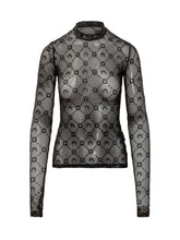 MARINE SERRE - Top Semitrasparente con Motivo Moongram - Nero - LIDIASHOPPING® - Official Website