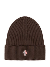 MONCLER GRENOBLE - Ribbed Beanie with Patch - Brown - LIDIASHOPPING® - Official Website