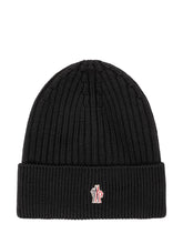 MONCLER GRENOBLE - Ribbed Beanie with Central Patch - Black - LIDIASHOPPING® - Official Website