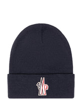 MONCLER GRENOBLE - Beanie with Turn Up and Patch - Blue - LIDIASHOPPING® - Official Website