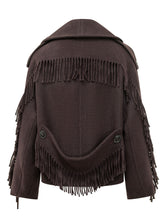 IRO - Daring cropped jacket featuring a wide fringed collar and six button double breasted fastening. Detailed with patch pockets, shoulder tabs, long sleeves and fringes along the front edges and cuffs. - Purple - LIDIASHOPPING® - Official Website
