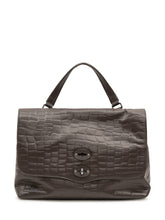 ZANELLATO - Borsa Postina Foulard con Effetto Coccodrillo - Marrone - LIDIASHOPPING® - Official Website