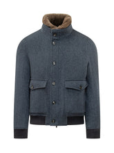 ESTERNO - Herringbone Jacket with Fur Collar - Blue - LIDIASHOPPING® - Official Website