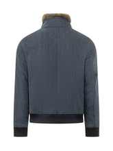 ESTERNO - Herringbone Jacket with Fur Collar - Blue - LIDIASHOPPING® - Official Website