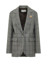 TELA - Giselle Checked Jacket with Brooch - Grey - LIDIASHOPPING® - Official Website